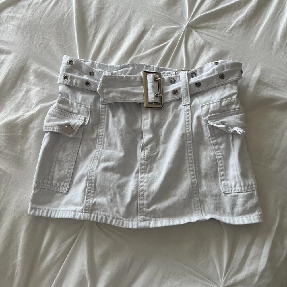 White Mini Cargo Skirt